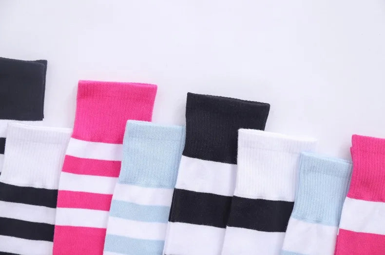 1/2 Pairs Women Over The Knee Socks Cotton Thigh High Socks Black White Blue Colorful Striped Pattern Fashion Casual Daily Wear
