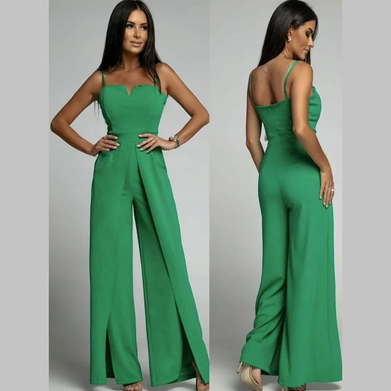Commute Sling Jumpsuits Women Square Neck High Waist Split Solid Jumpsuit Female 2026 Summer New Fashion Soft Streetwears Lady