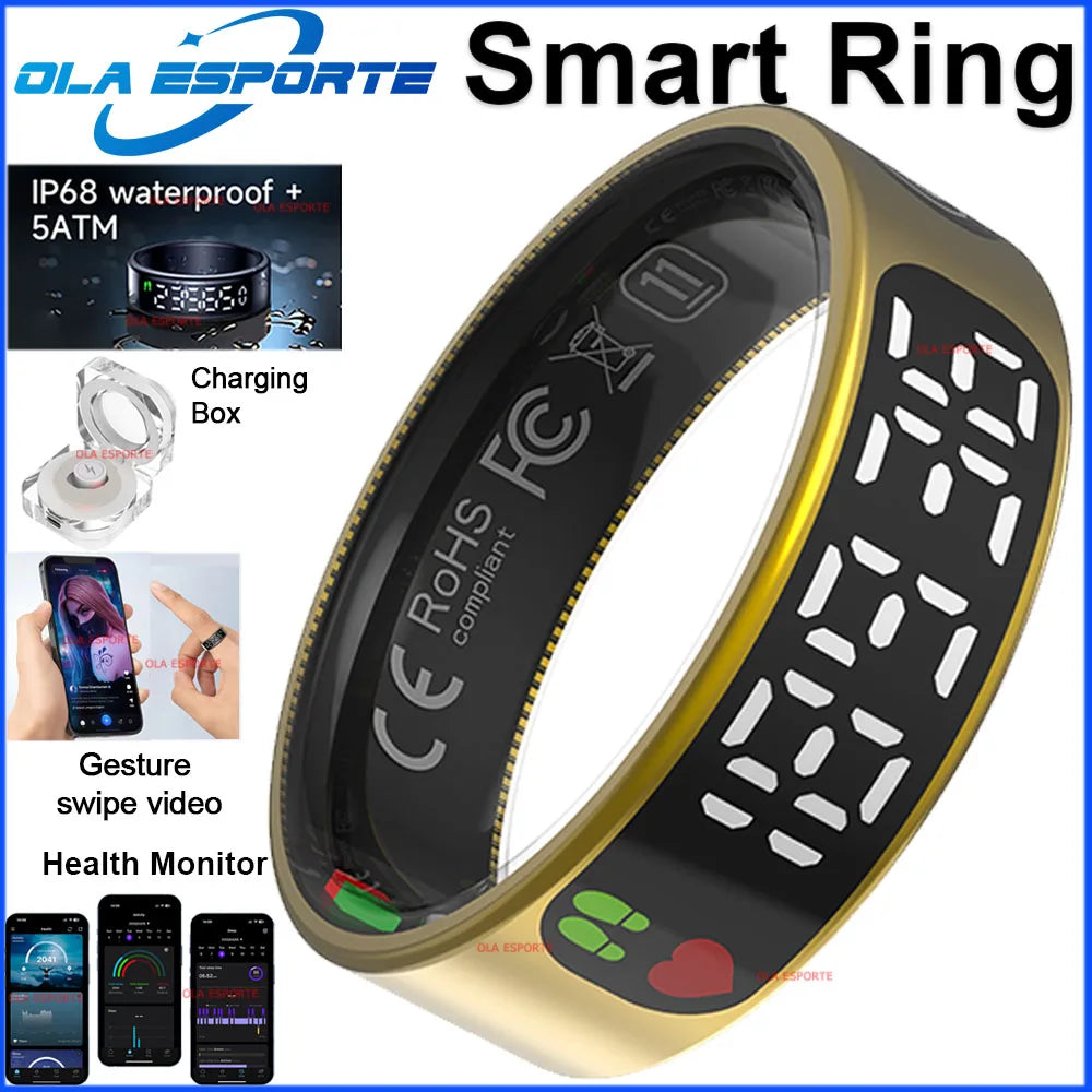 2026 Smart Ring with Touch Display Screen, Wireless Charging, Health Manager, 5 ATM Waterproof For Men Women Smart Rings R12 R08