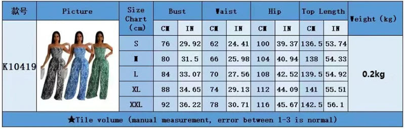 Elegant Print Jumpsuits for Woman Romper Sleeveless Backless Strapless High Waist Loose Straight Wide Leg Jumpsuit Club Clothing
