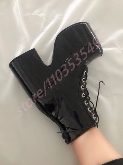 Thick Sole Round Toe Punk Party Boots 2025 New Street Rock Lace-Up Motorcycle Boots Fashion 34-48 Thick High Heel Ankle Boots
