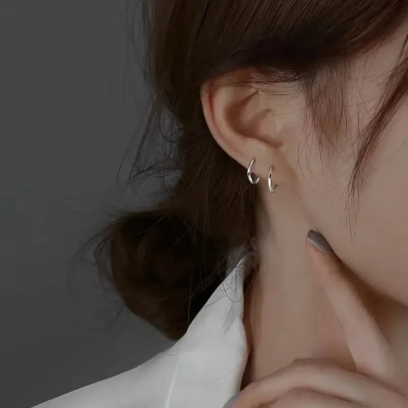 925 Sterling Silver Round Stud Earrings for Women Simple Inlaid Design Hoops Earrings Wedding Party Jewelry Accessories Gifts