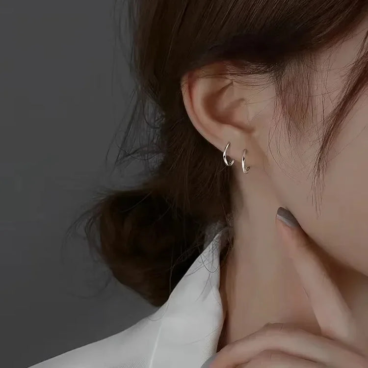 925 Sterling Silver Round Stud Earrings for Women Simple Inlaid Design Hoops Earrings Wedding Party Jewelry Accessories Gifts