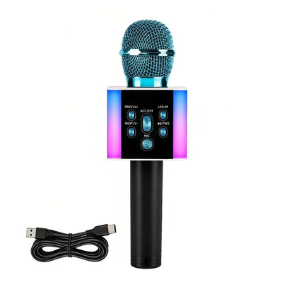Wireless Karaoke Microphone Bluetooth Speaker LED Light Portable Singing Mic with Voice Changer for Kids Adults Party Outdoor Birthday Gift Car Travel Home KTV Rechargeable Handheld Karaoke Machine Christmas Present Fun Toy C