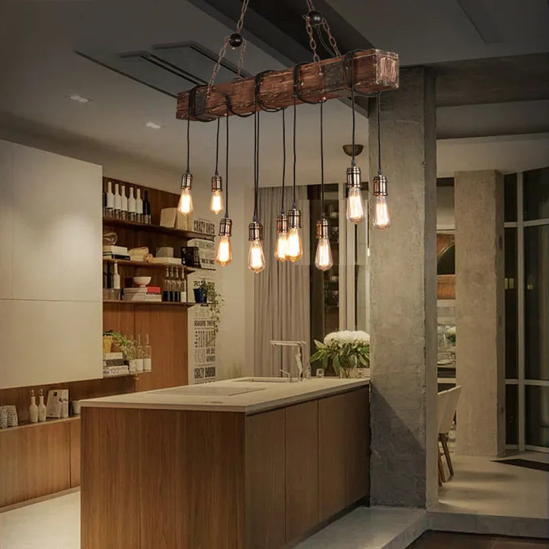 Retro Wood E27 LED Ceiling Lamp Antique Industrial Chandelier Lighting LOFT Bar luminaire Vintage Pendant Lights lustre