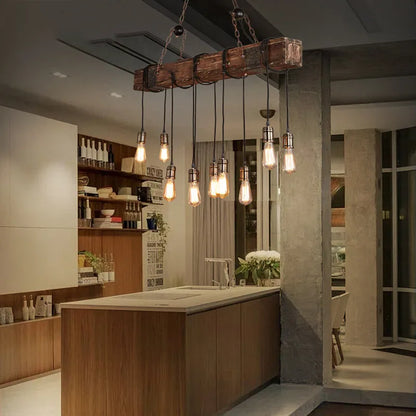 Retro Wood E27 LED Ceiling Lamp Antique Industrial Chandelier Lighting LOFT Bar luminaire Vintage Pendant Lights lustre