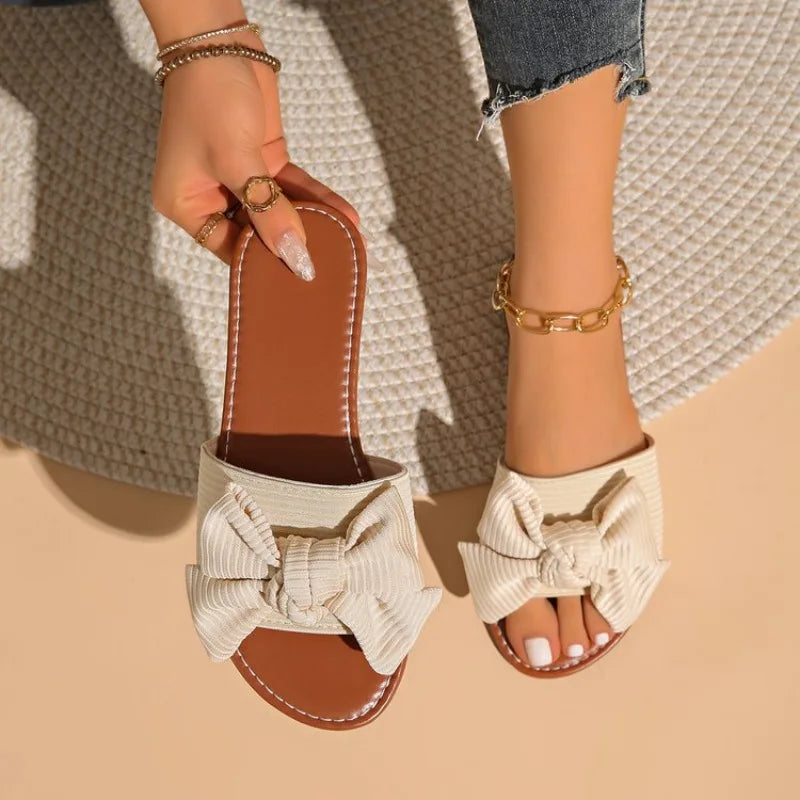 2026 Summer Fashion Women's Slippers New Big Bowknot Casual Sandals Women Luxury Soft Leisure Comfort Breathable Beach Shoes