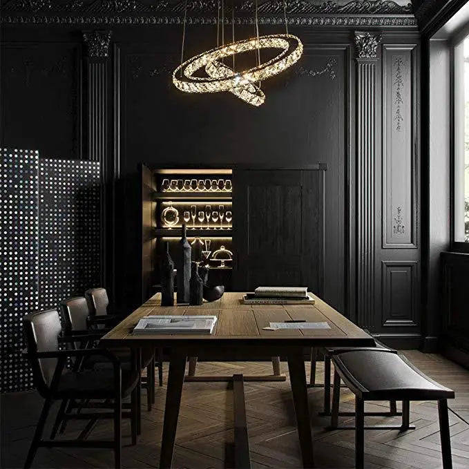 Modern LED Luxury Crystal Chandelier Villa Staircase Living Room Dimming Circular Gold Chandelier Home Lighting Indoor Light