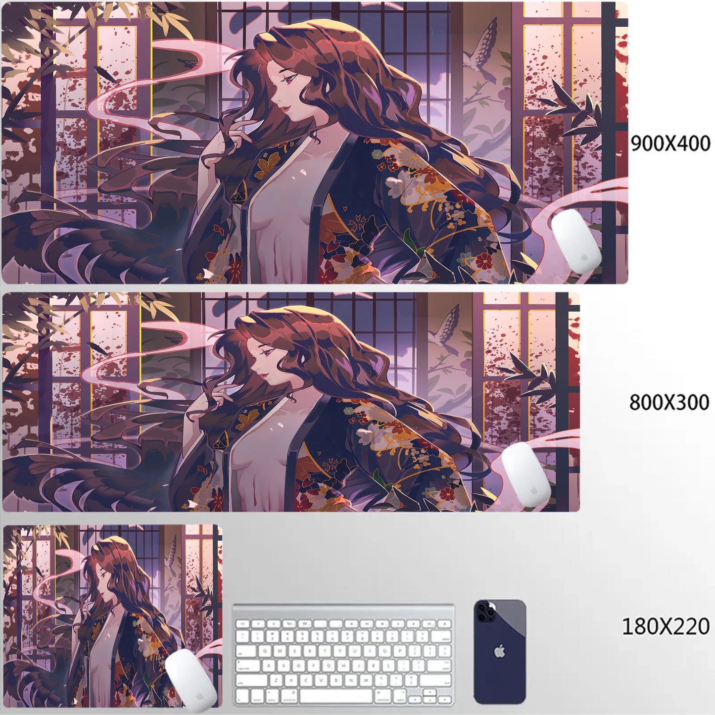 Japanese Girls Samurai Mouse Mat XL Aesthetics Mouse Pad Gaming Laptop Table Mat Office accessories Pc Cabinet Non-slip Carpet