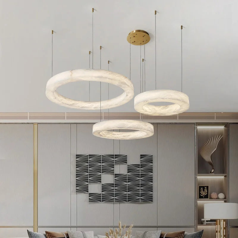 Alabaster Chandelier Spanish Natural Marble Round Hanging Chandeliers For Living Dining Room Loft Bedroom Alabaster Lights