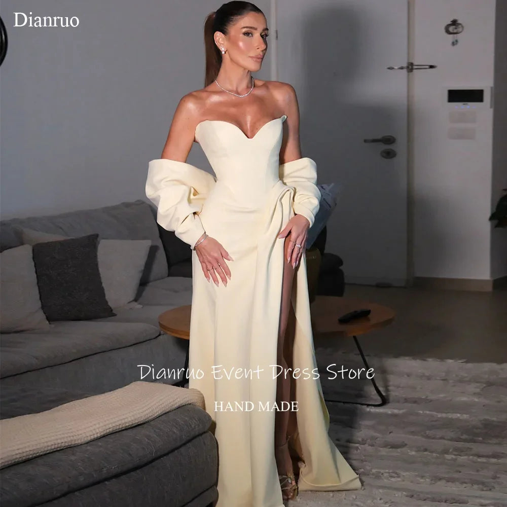 Dianruo Sweetheart Draped Sleeves Evening Dresses Side Slit Robe De Soirée Femme Sleeveless Special Occasion Gowns Customized