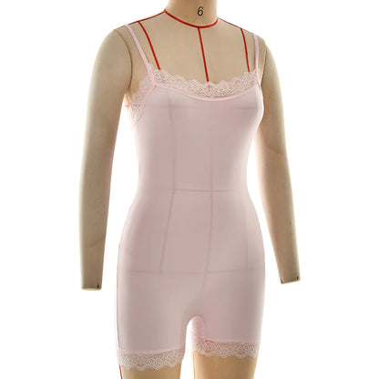 Absobe Lace Patchwork Cami Playsuit Women Sexy Backless Sleeveless Romper Solid Color Y2K Streetwear Casual Loungewear Outfit