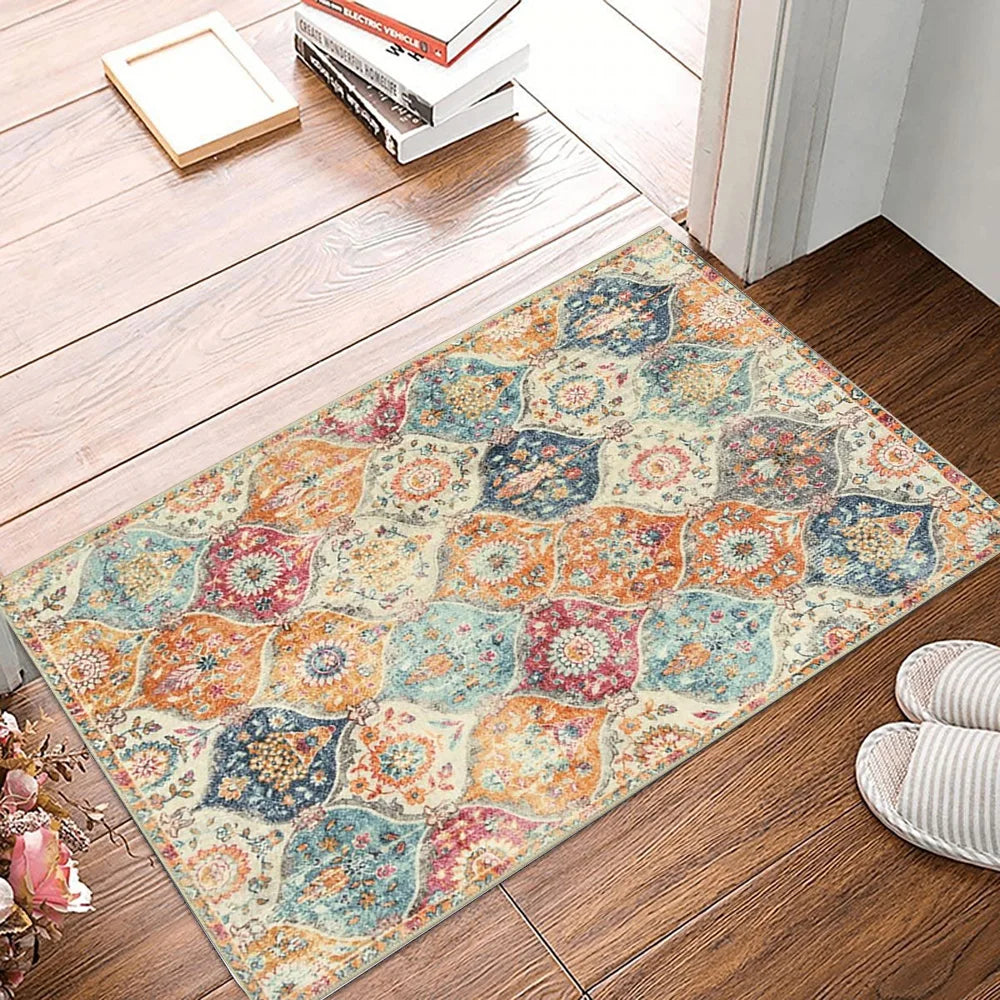 VIKAMA Vintage Persian Style Living Room Carpet Machine Washable Washable Floor Mat Light and Comfortable Bedroom Bedside Rugs