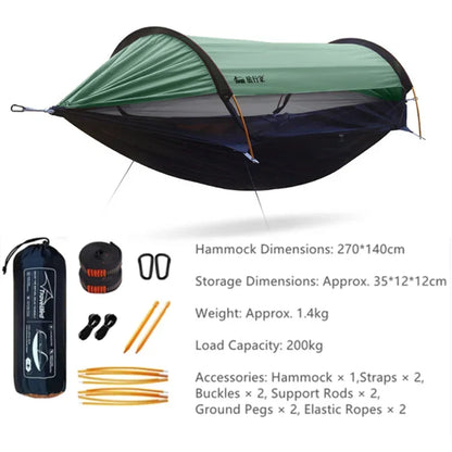 Outdoor Camping Hammock with Sunshade and Mosquito Net Anti-Rollover Single Double Portable Hanging Bed with Bug Net