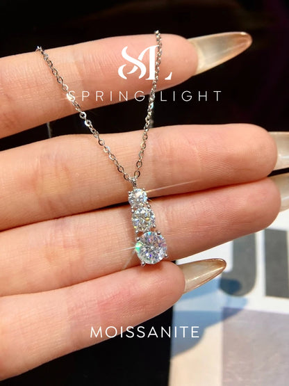 1.8CT Luxury Three Round Moissanite Diamond Necklace for Women 925 Sterling SilverEngagement Wedding Fine Jewelry