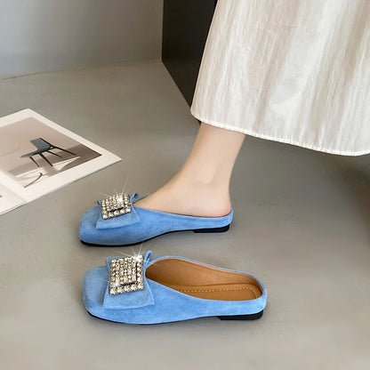 Women's Flat Shoes Korean Style Square Toe Moccasins Ladies Footwear 2025 Trend Young Summer Chic and Elegant Luxury Brand