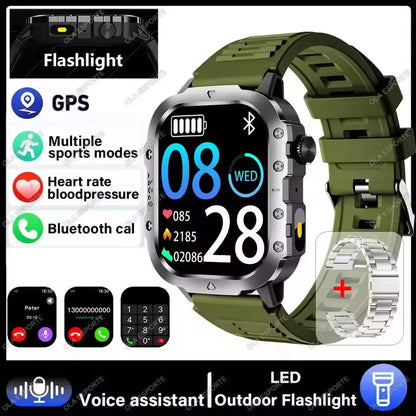 2026 New Military Smart Watch Men 3ATM Outdoor Sports Fitness Tracker Blood Pressure Health Monitoring BT Call GPS Smartwatch