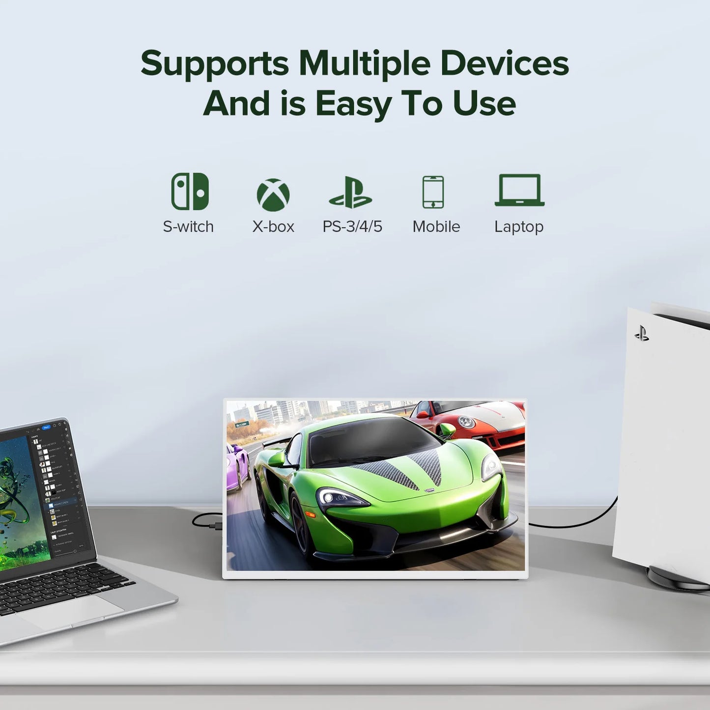 UPERFECT 15.6inch 60Hz 1920*1080 Portable Monitor 60Hz Back Stand For Laptop XBox PS4 / 5 Switch TV Box Cell Phone PC Mac iPhone