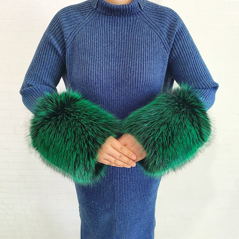 Large Women Faux Fox Fur Scarf Winter Jackets Warm Fluffy Shawl Fashion Artificial Fur Collar And Cuff Set Fluffy Scarves Female