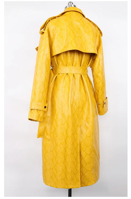 Nerazzurri Spring Autumn Long Oversized Colorful Snakeskin Print Patent Leather Trench Coat for Women Belt Runway Fashion 2022