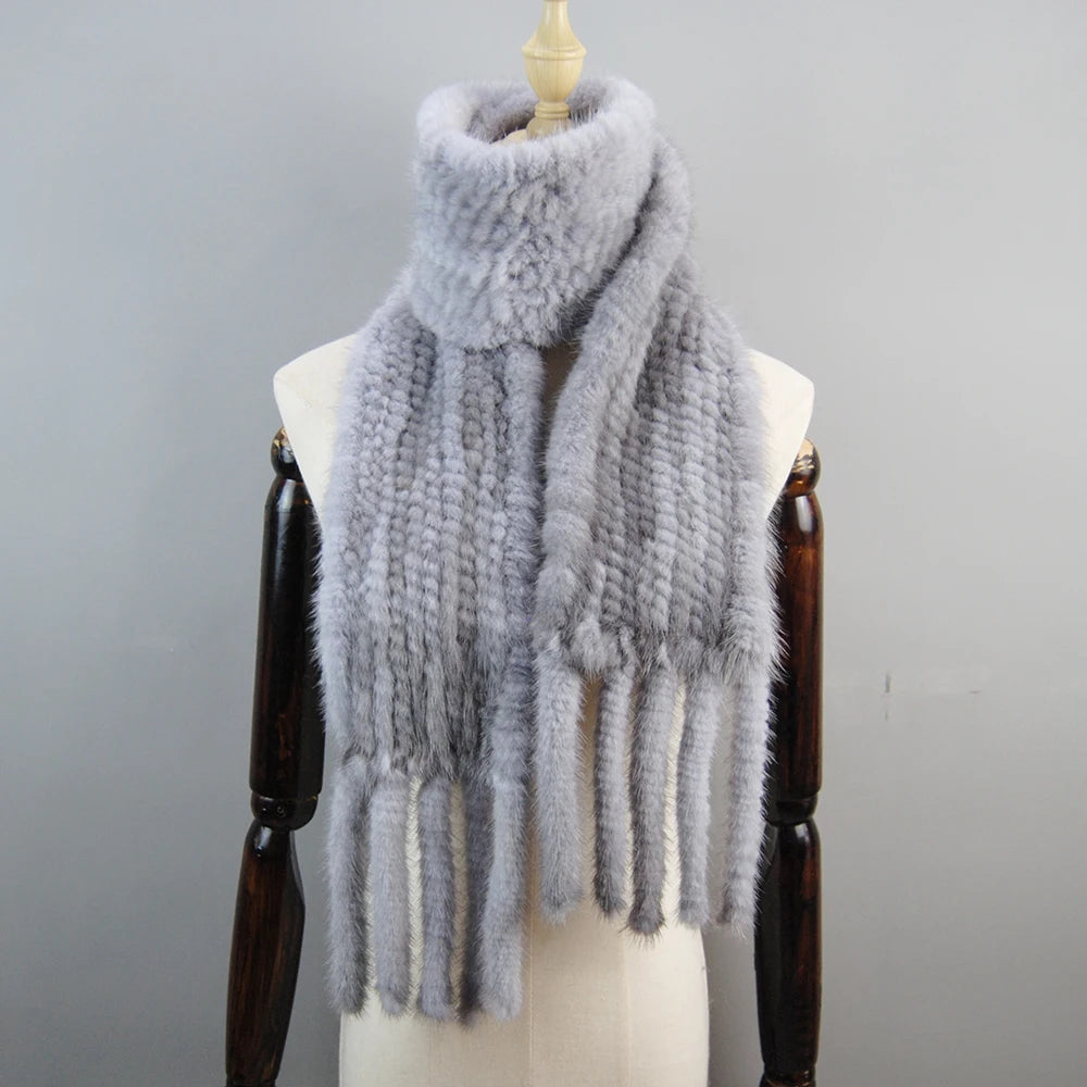 2026 Luxury Women Muffler 100% Real Mink Fur Scarf With Tassel Hand Knitted Natural Mink Scarves Neck Warmer Poncho Wholesale