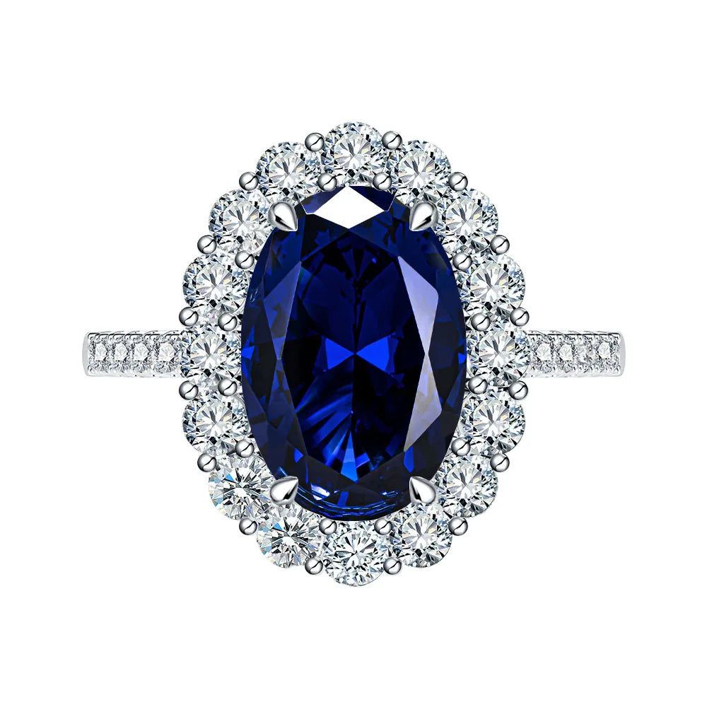 MUSHAN Luxury Jewelry 925 Sterling Silver Rings Bands For Women 4.4 Carat Blue HCD Gemstones Sapphire 8*12mm Oval Ring Jewelry