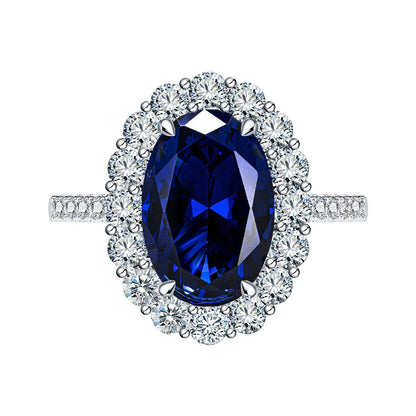 MUSHAN Luxury Jewelry 925 Sterling Silver Rings Bands For Women 4.4 Carat Blue HCD Gemstones Sapphire 8*12mm Oval Ring Jewelry