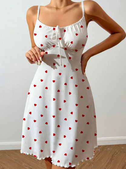 Women's Sleepwear Sexy Nightdress Night Gown Heart Printed Halter Neck Pajama Mini Dress Casual Sleepshirts Nightdress