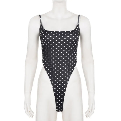 SUCHCUTE Sexy Polka-dot Print Backless Jumpsuit For Women Y2k Aesthetic Rompers Party Club Bodysuits Summer One-piece Suit Chic