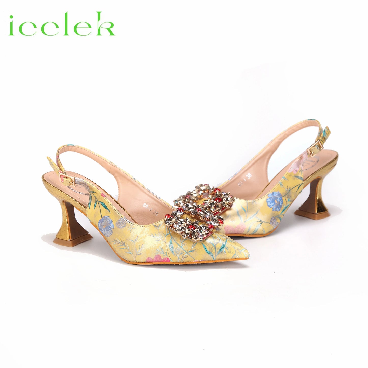 Newest Green Color Print Design High Heels Decorated with Water Rhinestone Party Women's Shoes and Bags Set
