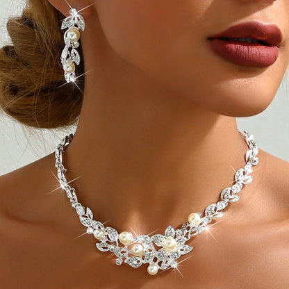 Middle Eastern Hot selling Bridal Jewelry Set Alloy Pearl Rhinestone Necklace Earrings Two Piece Set Wedding Banquet Jewelry