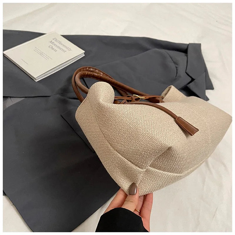 CLAREGQI  Women's Large Capacity Canvas Tote Bag, Leather Handle Shoulder Underarm Bag, Versatile Casual Commuter & Travel Handb