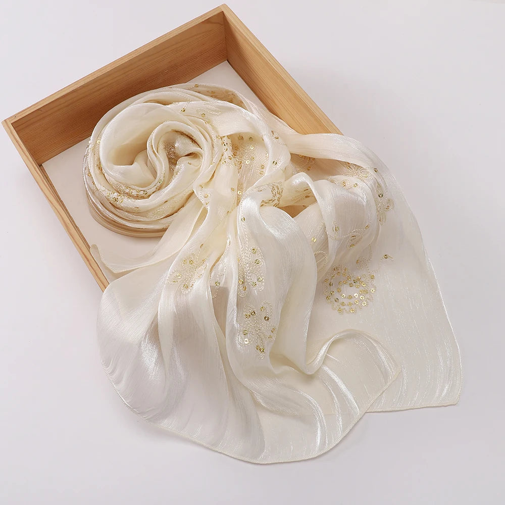 Elegant Embroidery Glitter Shimmer Hijab Shawl Pleated Glitter Chiffon Shawl Lightweight Crinkle Flowy Plain Hijab Scarves