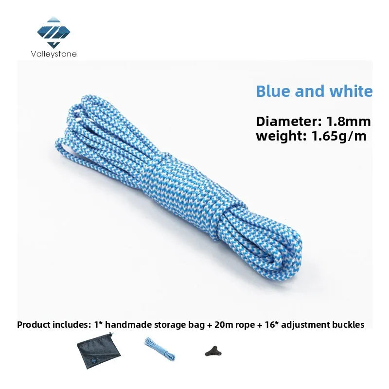 1.8mm UHMWPE Tent Guyline Rope Ultralight High‑Strength Tent Cord with 20m Guy Line for Camping Tent Canopy Backpacking Outdoor