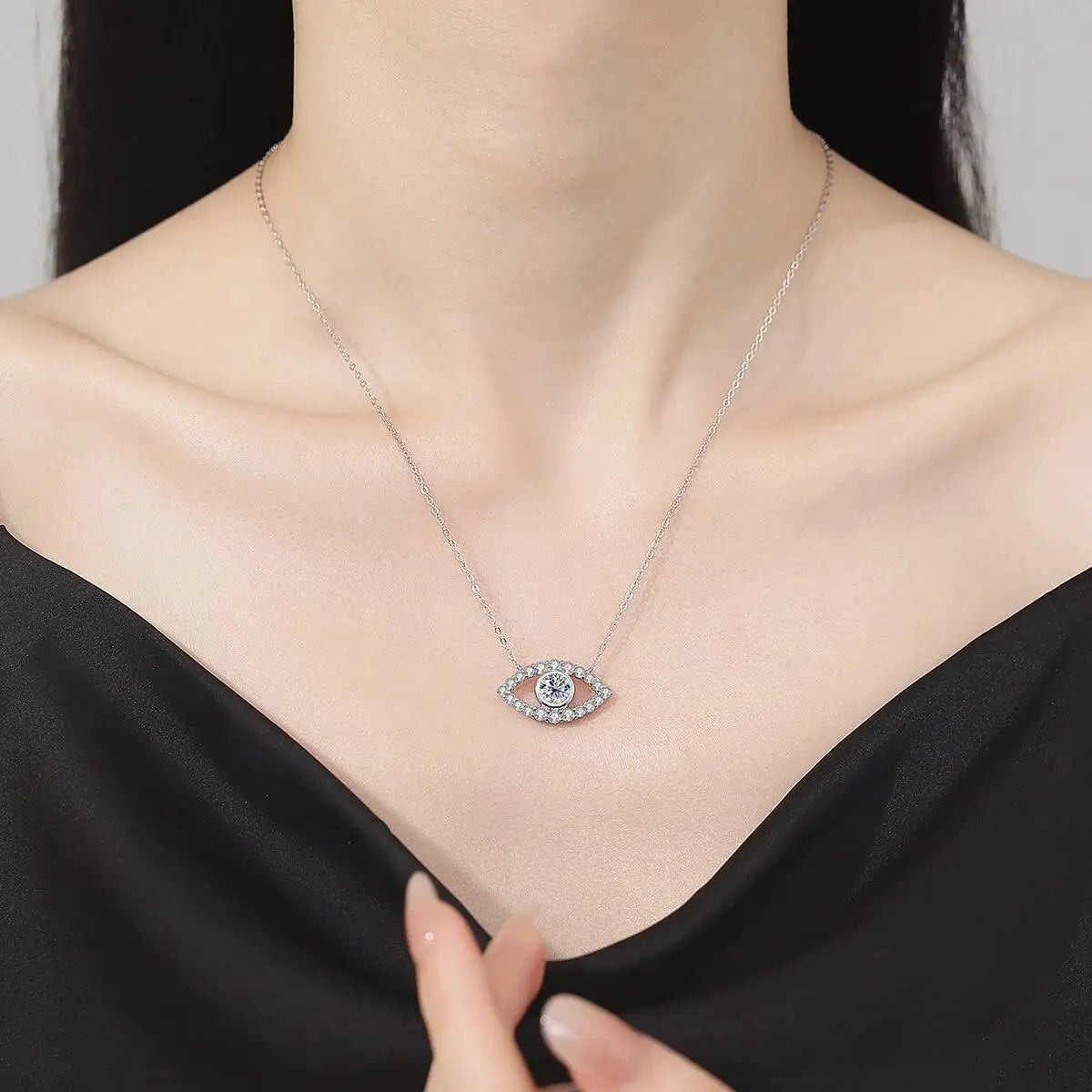 TS 925 Sterling Silver Plated Platinum Moissanite Necklace For Women 1 Carat Lab Moissanite Eye Pendant Necklace Jewelry Gift