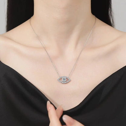 TS 925 Sterling Silver Plated Platinum Moissanite Necklace For Women 1 Carat Lab Moissanite Eye Pendant Necklace Jewelry Gift