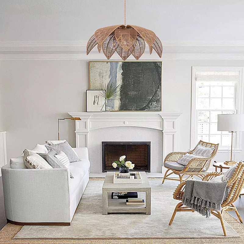 Nordic American Retro Rattan Chandelier Home Decor Living Dining Room Pendant Lights Bedroom B&B Restaurant Hanging Lamp Fixture