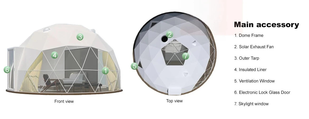 6M Durability Geodesic Dome PVC Tent Spherical Tent Hotel Resort Outdoor Luxury Glamping Dome Starry Tent for Outdoor Living