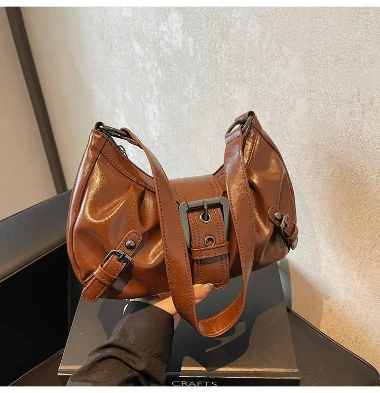 Y2K Retro Pleated Hobo Shoulder Bag for Women Hot Selling Maillard Style Underarm Bag Clutch Handbags for Travel Work Shopping