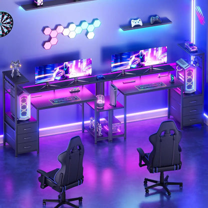 Gaming Desk 48" with Power Outlet & LED, Carbon Fiber Black Finish, Customized