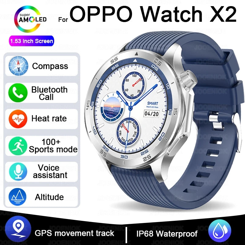 2025 New For OPPO Watch X2 GPS Smart Watch Men High-end Business Men Bluetooth Call IP68 Waterproof Fitness Tracker Smartwatches