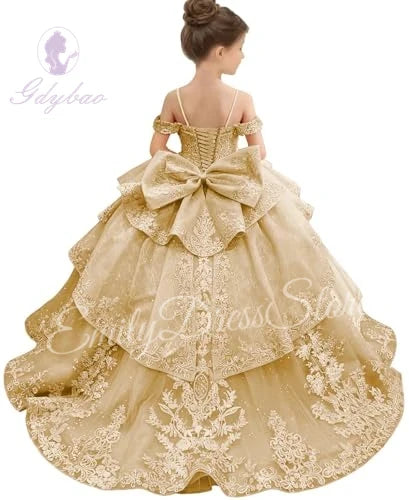 Customized Pink Flower Girl Dress For Wedding Bowknot Appliques Short  Sleeve Floor Length Kids Birthday First Communion Gown