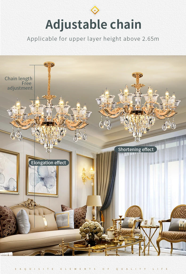 European Style Pendant Lamp Living Room Lamp Crystal Luxurious Atmosphere French Style Restaurant Lamp Duplex Building Lights