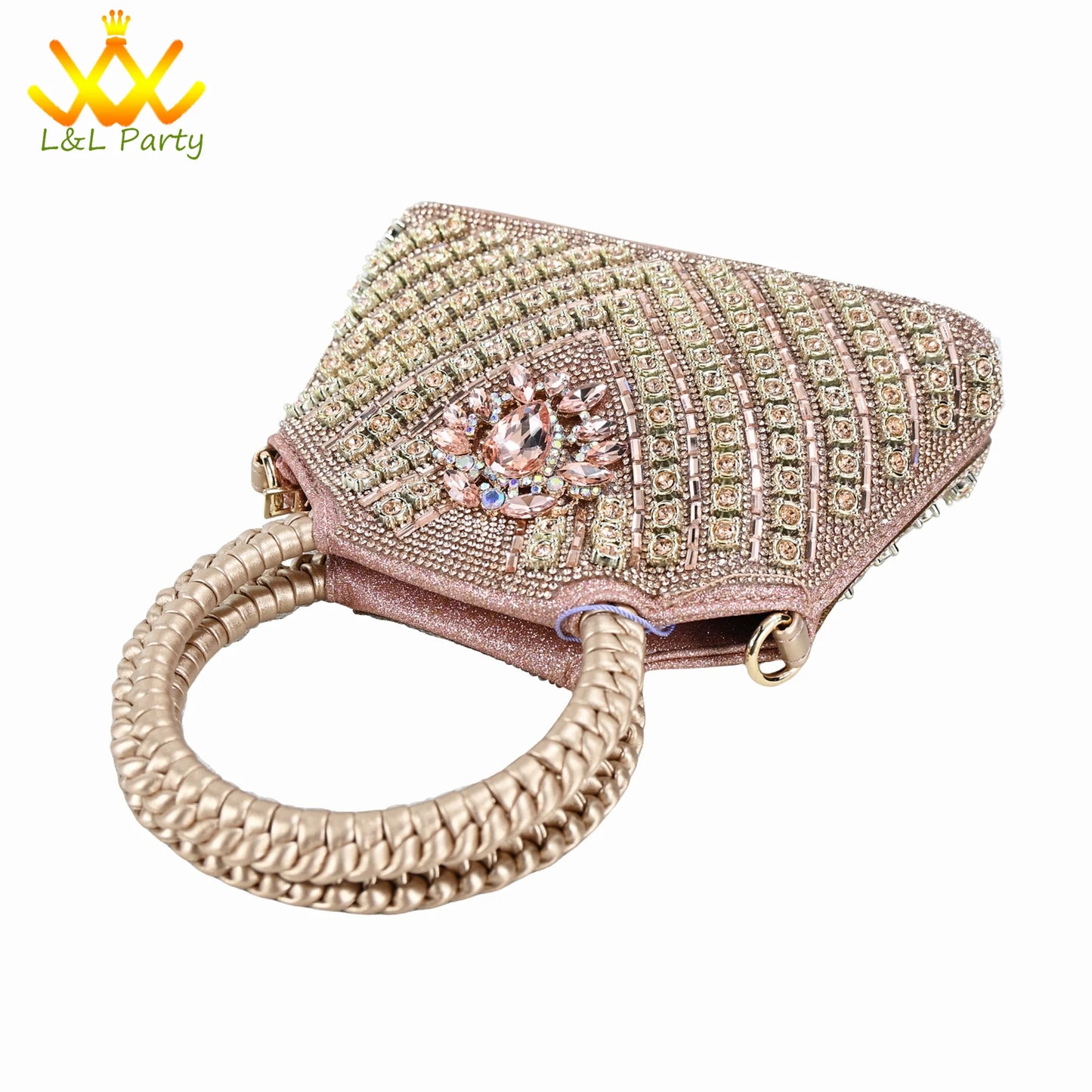 Orange Color New Arrivals Italian Design Nigerian Women Shoes and Bag Set Pointed Toe Slipper with Shinning Crystal for Party