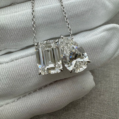 5cttw Radiant/Emerald Pear Cut Moissanite Diamond Pendant Necklace for Women  Certified 925 Silver 2-Stone Clavicle Neckchain