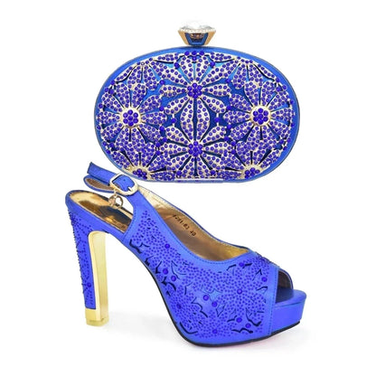 2025 Italian Shoes and Bags Set Decorated with Rhinestone Buckle Heel Women Shoes African Shoes with Matching Bags High Quality