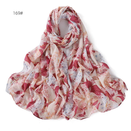 66 Colors Pearl Chiffon Printed Hijab Scarf New Fresh Small Floral Polka Dot Sunscreen Silk Scarf Shawl Turbans for Women Hijabs