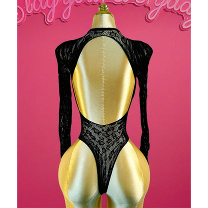1PC Sexy Cover Up Women Bodysuit Long Sleeves Jumpsuit See Through Hollow Out  For Music festival Bodystocking W684