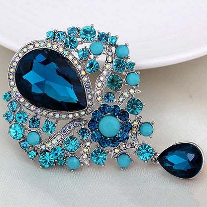 Hot Women Men  Brooch Wedding Bridal Bouquet Clear Crystal Rhinestone Teardrop Dangle Brooch Pin