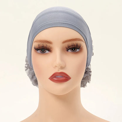 Muslim Under Hijab Cap Big Lace Flower Volumizer Scrunchie Muslim Inner Hijab Islamic  Turban Headwear Female Bonnet Accessories